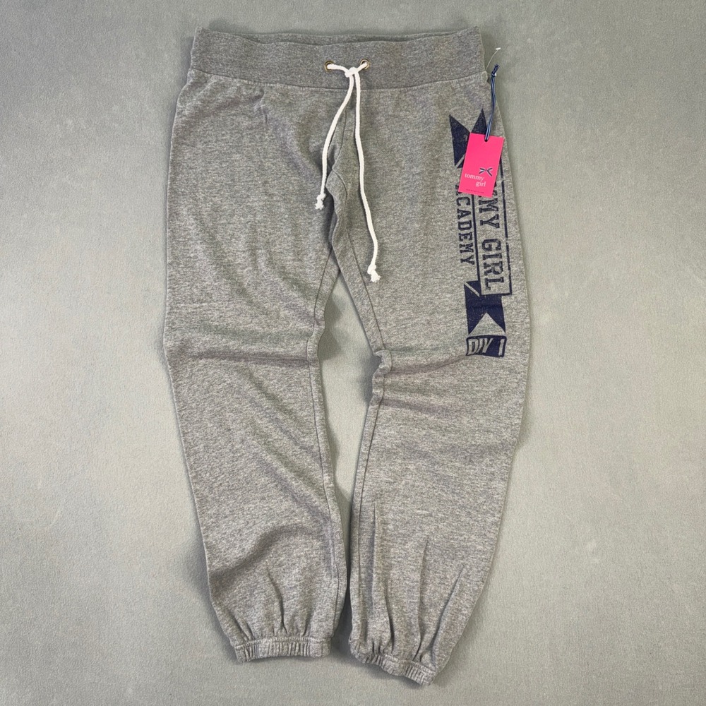 Tommy Girl Academy Sweatpants Gray Joggers Graphic Logo Drawstring Women Large L
